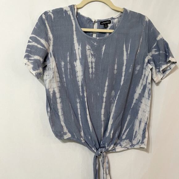 Style Envy Blue Tie Dye Tie Front Blouse Boxy Fit - Picture 1 of 6